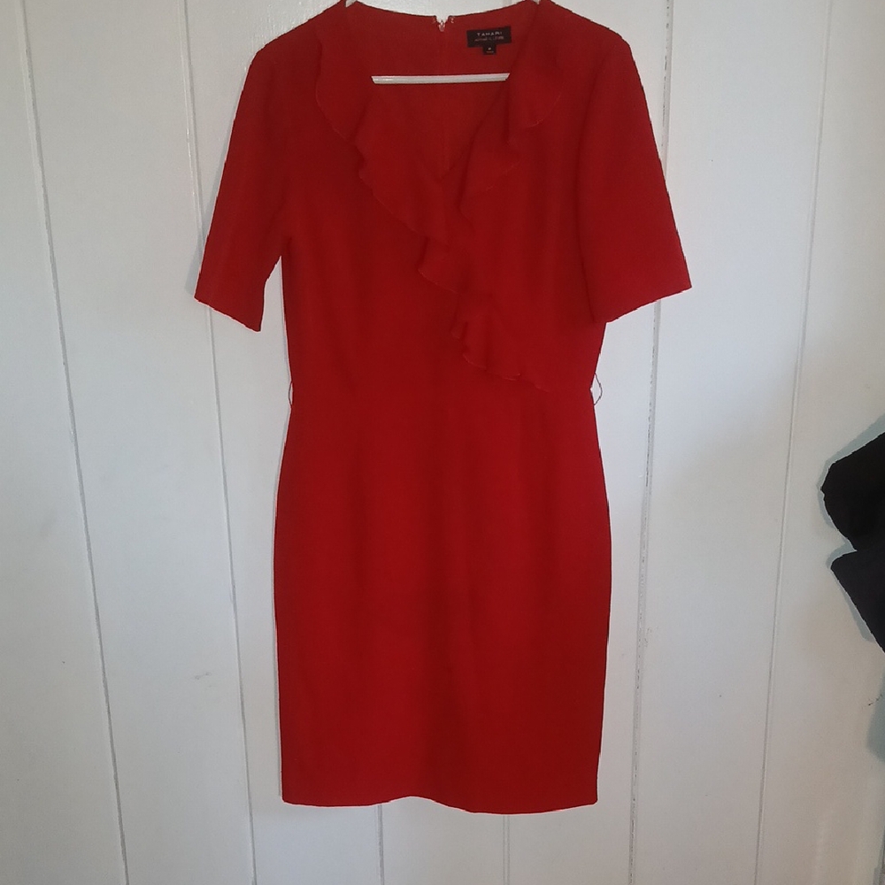 Tahari Red Sheath Mini Dress V-neck Cocktail